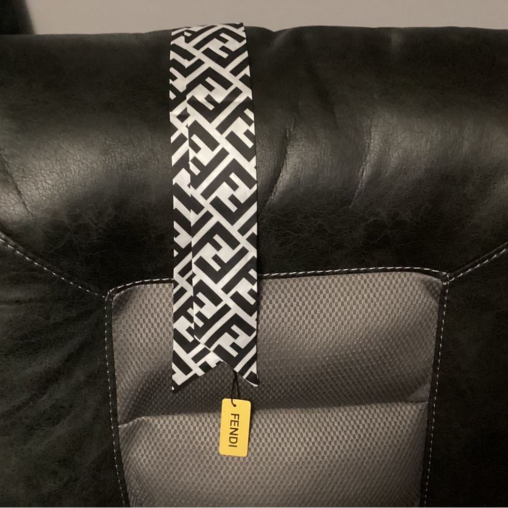 Fendi Black and White Geometric Scarf with the iconic Logo 45x2 1/2 inches